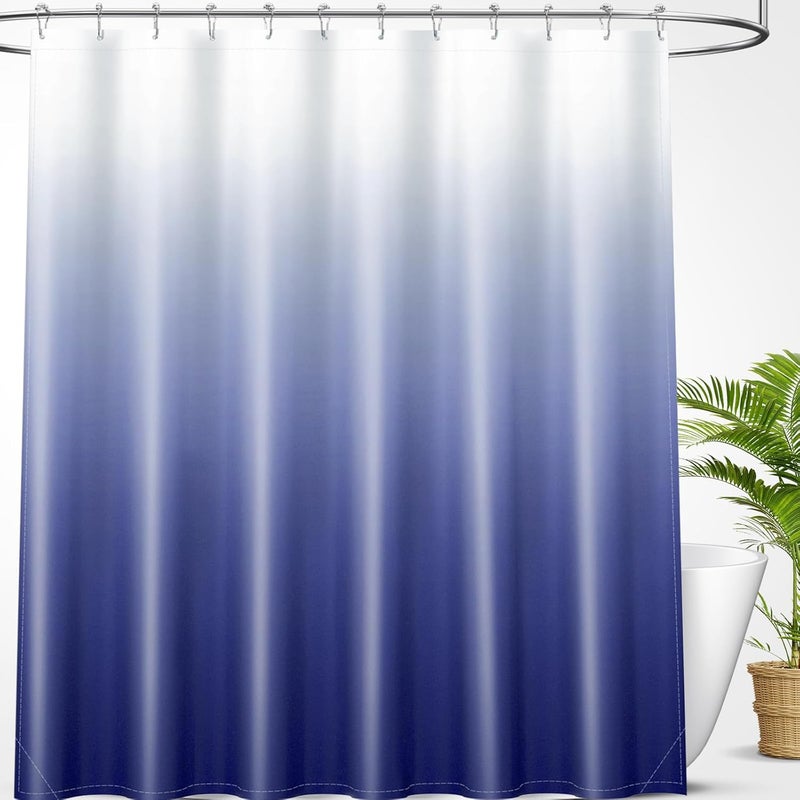 OLANLY Luxury Navy and White Ombre Shower Curtain Sets with 12 Hooks, Waterproof and Washable Decorative Shower Curtains for Bathroom, 72x72 Inches - Image 1